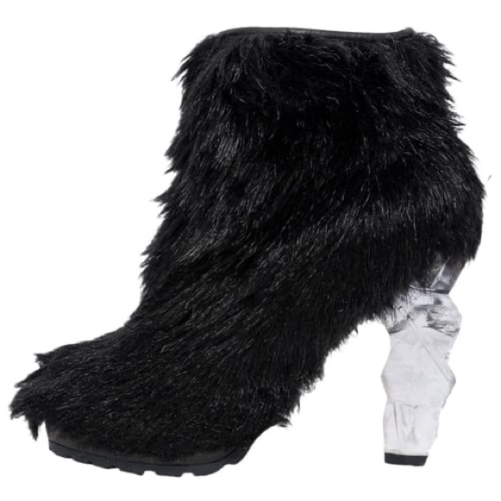 Chanel fur ice heel boots.